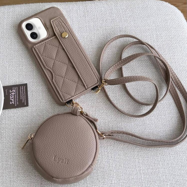 For iPhone 16 Diamond Pattern Wristband Card Slot PU Phone Case with Small Wallet
