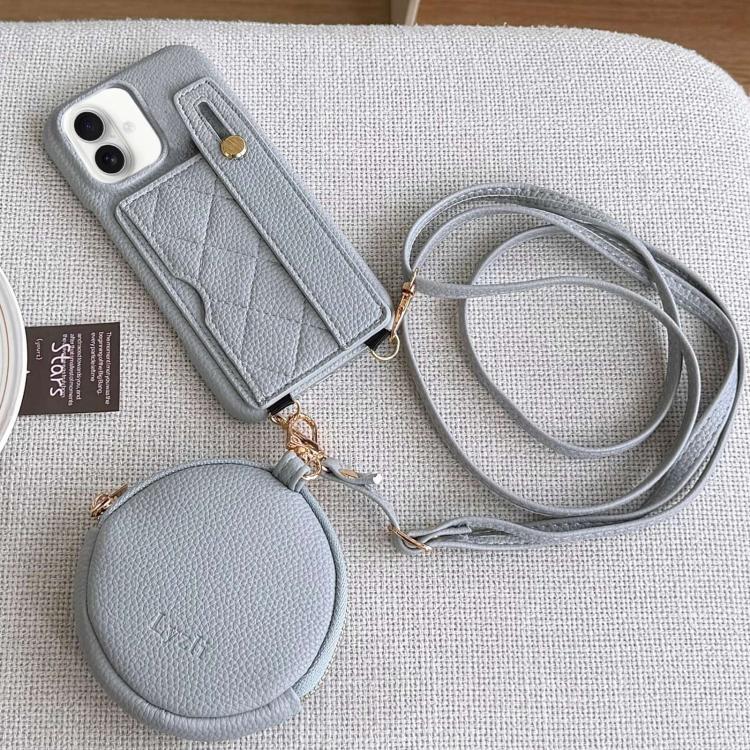 For iPhone 16 Diamond Pattern Wristband Card Slot PU Phone Case with Small Wallet