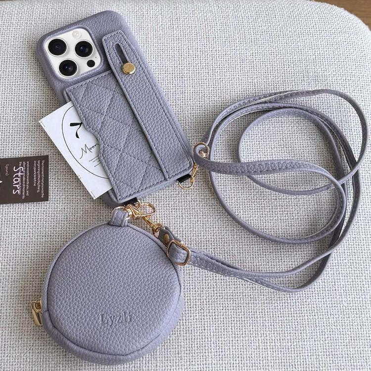 For iPhone 14 Pro Max Diamond Pattern Wristband Card Slot PU Phone Case with Small Wallet