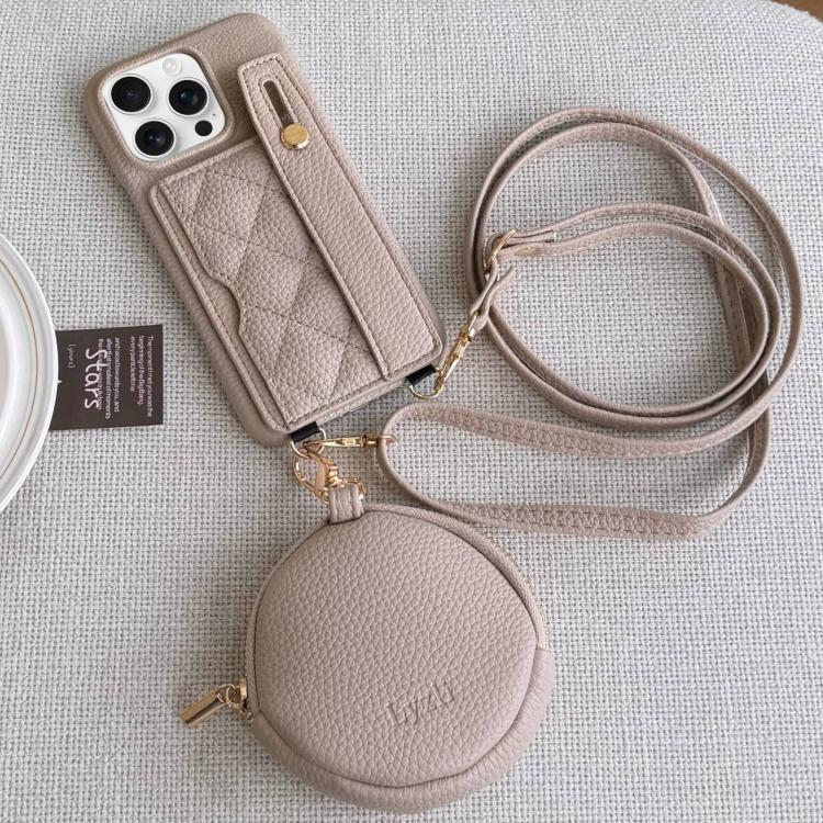 For iPhone 14 Pro Diamond Pattern Wristband Card Slot PU Phone Case with Small Wallet