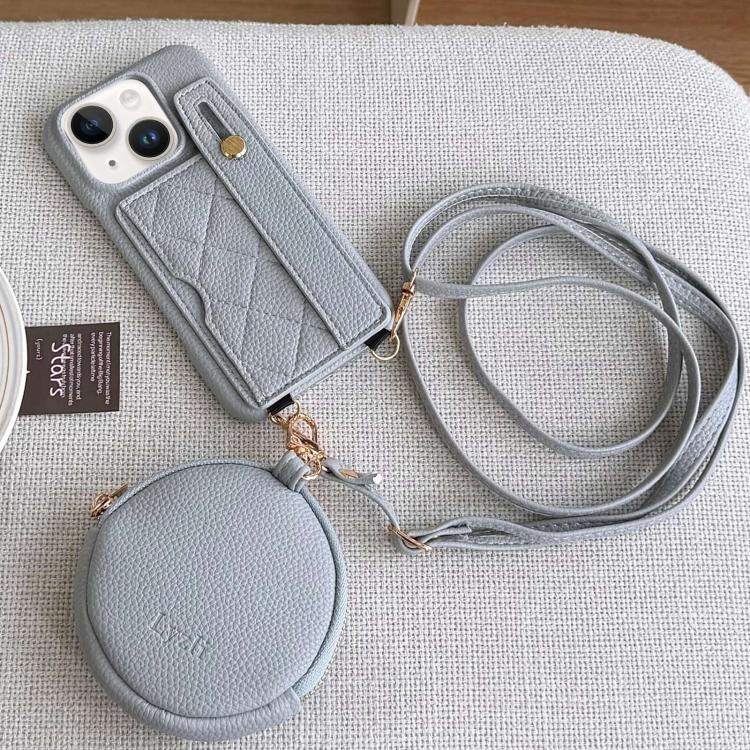 For iPhone 13 mini Diamond Pattern Wristband Card Slot PU Phone Case with Small Wallet