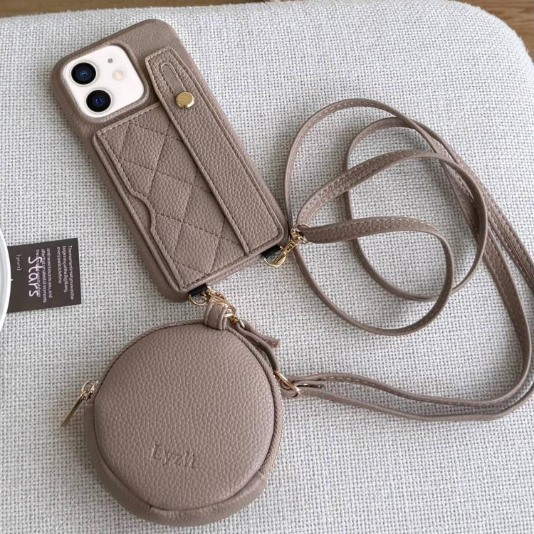 For iPhone 12 mini Diamond Pattern Wristband Card Slot PU Phone Case with Small Wallet