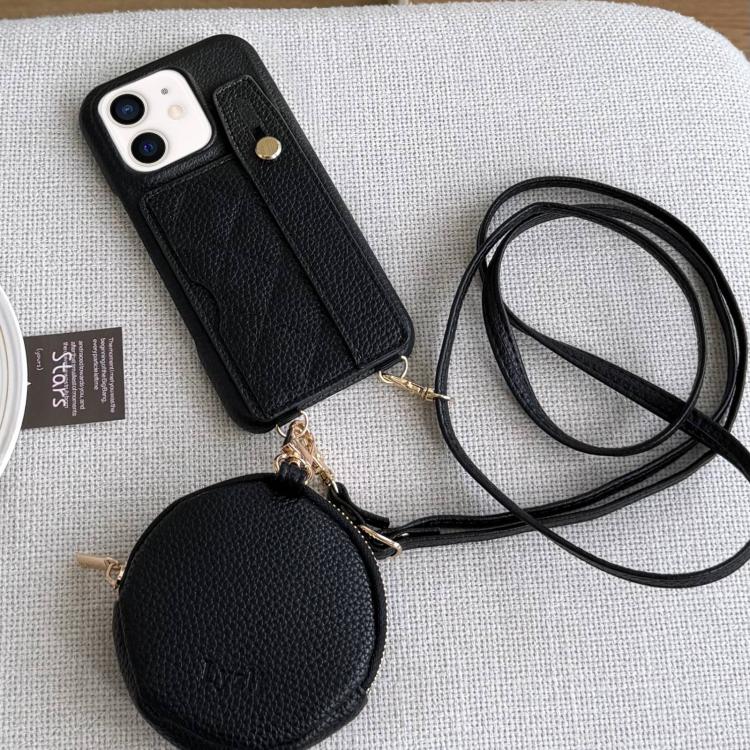 For iPhone 12 mini Diamond Pattern Wristband Card Slot PU Phone Case with Small Wallet