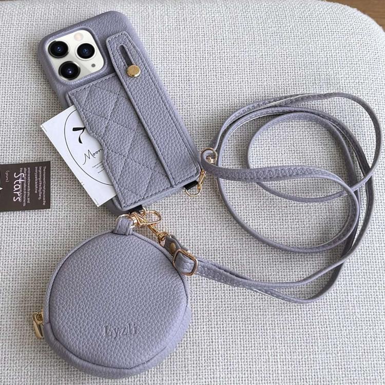 For iPhone 11 Pro Max Diamond Pattern Wristband Card Slot PU Phone Case with Small Wallet