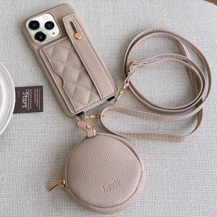 For iPhone 11 Pro Max Diamond Pattern Wristband Card Slot PU Phone Case with Small Wallet