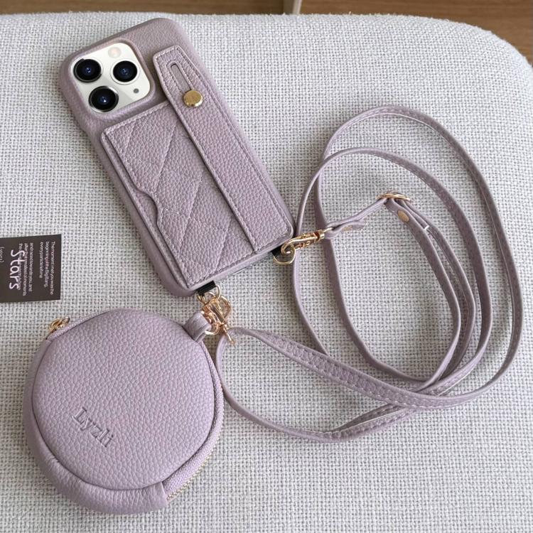 For iPhone 11 Pro Diamond Pattern Wristband Card Slot PU Phone Case with Small Wallet