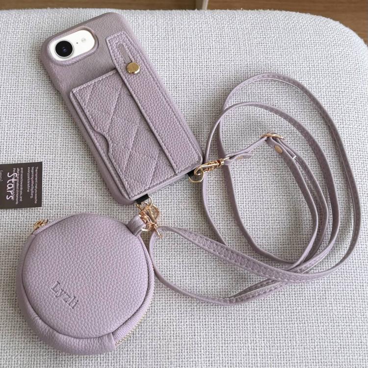 For iPhone SE 2022 / SE 2020 / 8 / 7 Diamond Pattern Wristband Card Slot PU Phone Case with Small Wallet
