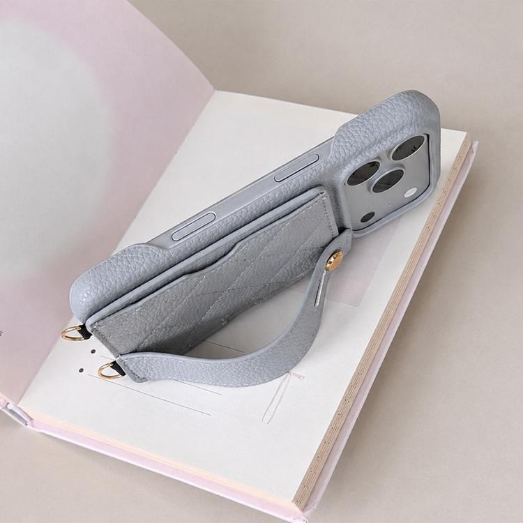 For iPhone 11 Diamond Pattern Wristband Card Slot PU Phone Case with Small Wallet