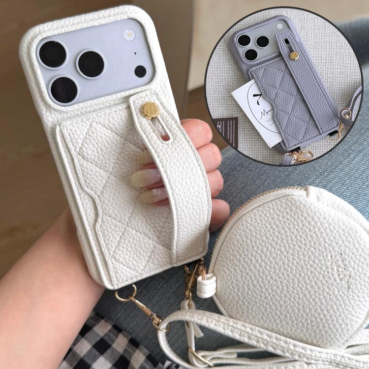 For iPhone 11 Pro Diamond Pattern Wristband Card Slot PU Phone Case with Small Wallet