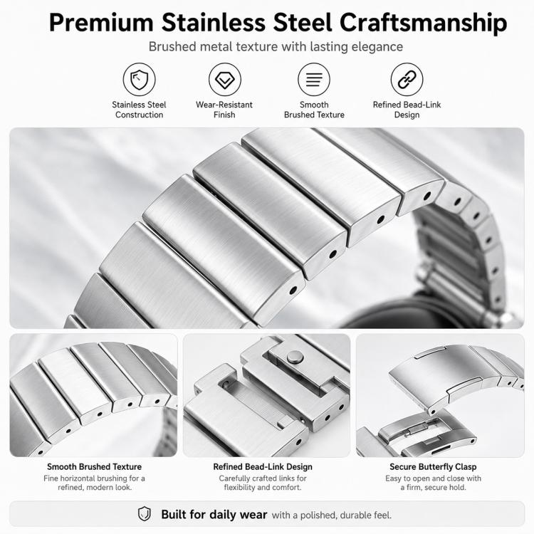 18mm One-Bead Butterfly Clasp Sliding Quick Release Stainless Steel Watch Band