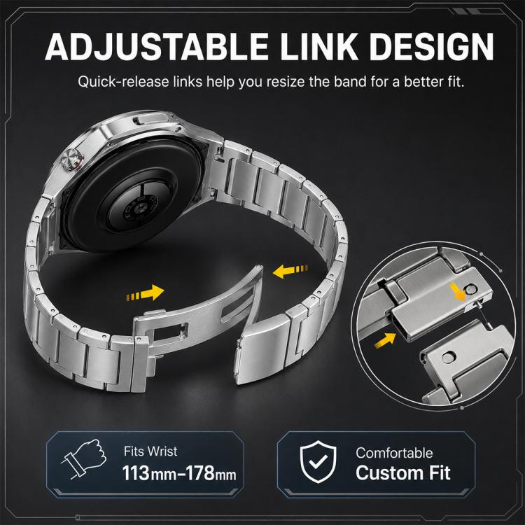 22mm Thin H-Shape Folding Clasp Quick Release Stainless Steel Watch Band