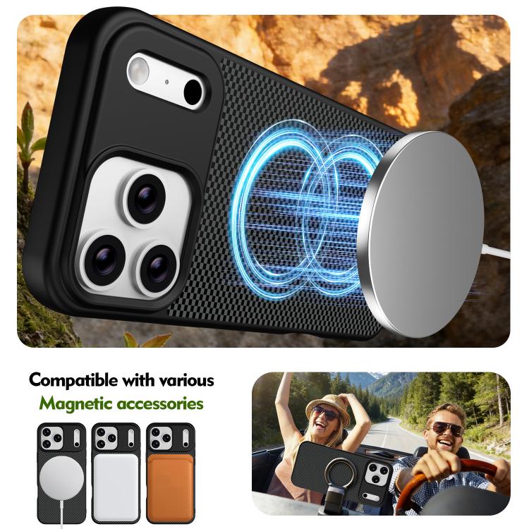 For iPhone 17 Pro Carbon Fiber Texture TPU Soft Edge Magnetic Shockproof Phone Case