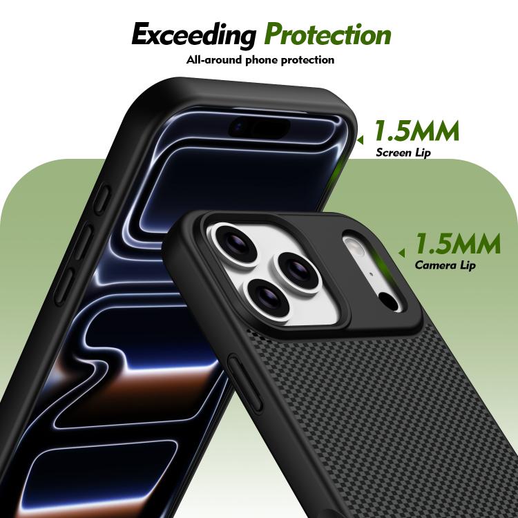 For iPhone 17 Pro Carbon Fiber Texture TPU Soft Edge Magnetic Shockproof Phone Case