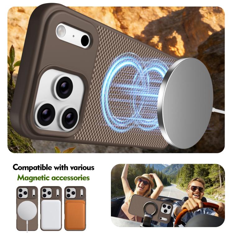 For iPhone 17 Pro Max Carbon Fiber Texture TPU Soft Edge Magnetic Shockproof Phone Case