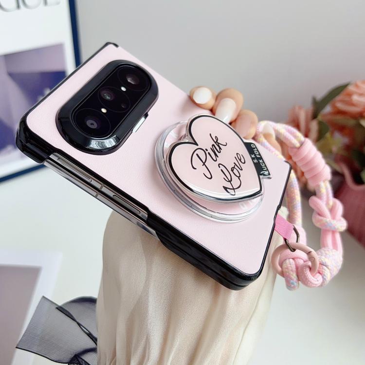 For Huawei Pura X Max Integrated Hinge Magnetic Leather-Texture PC Phone Case with Heart Holder & Strap