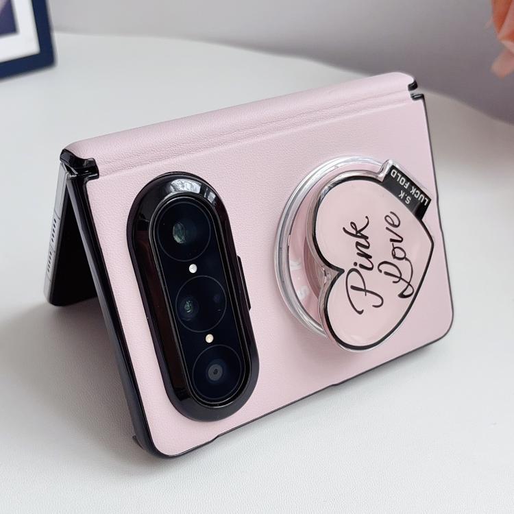 For Huawei Pura X Max Integrated Hinge Magnetic Leather-Texture PC Phone Case with Heart Holder & Strap