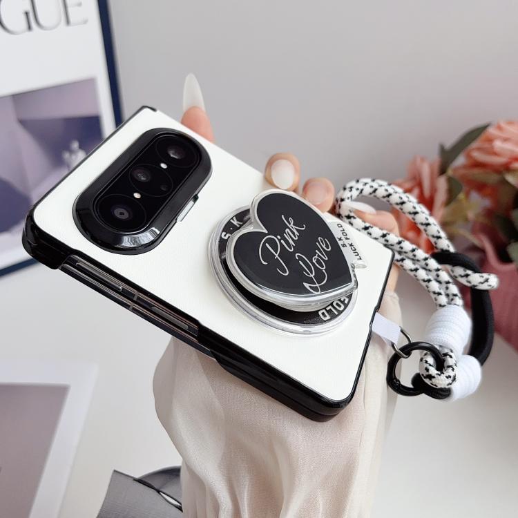 For Huawei Pura X Max Integrated Hinge Magnetic Leather-Texture PC Phone Case with Heart Holder & Strap