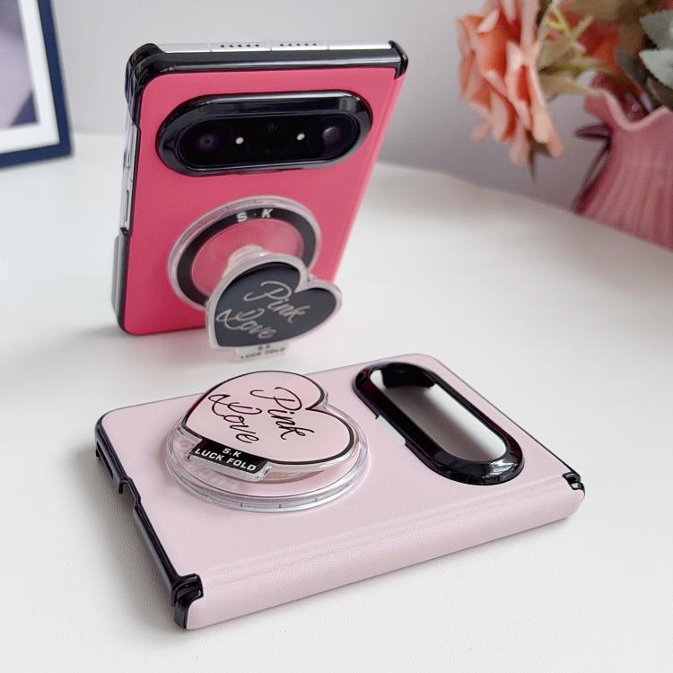 For Huawei Pura X Max Integrated Hinge Magnetic Leather-Texture PC Phone Case with Heart Holder & Strap