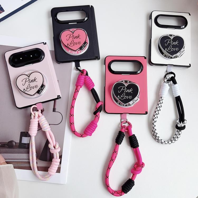 For Huawei Pura X Max Integrated Hinge Magnetic Leather-Texture PC Phone Case with Heart Holder & Strap