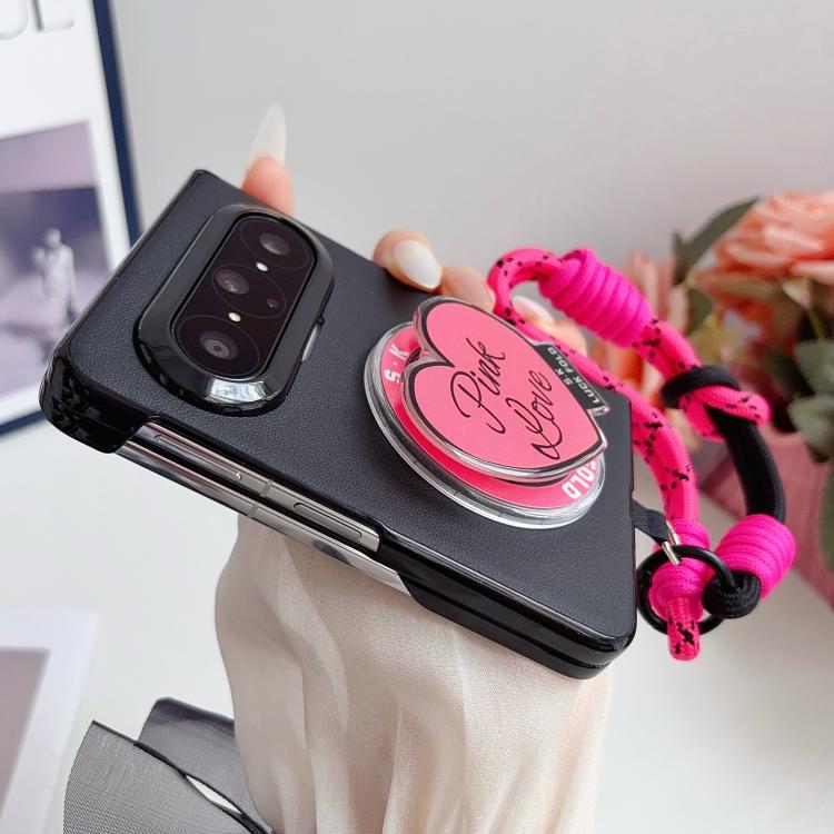 For Huawei Pura X Max Integrated Hinge Magnetic Leather-Texture PC Phone Case with Heart Holder & Strap