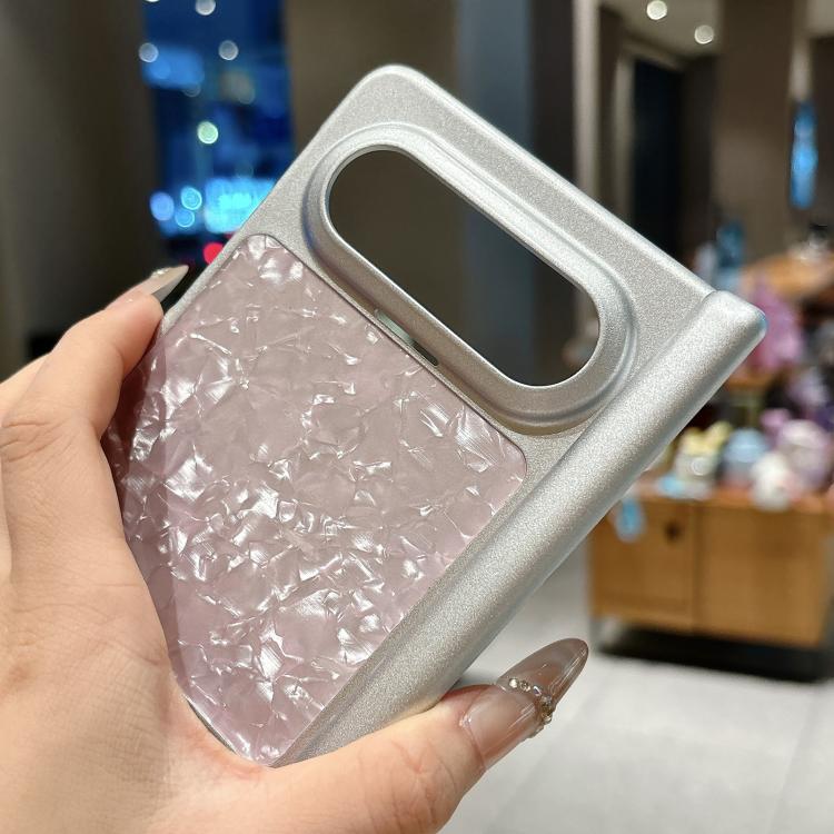 For Huawei Pura X Max Shell Pattern Painted Silver Magnetic Dual-Hinge PC Phone Case