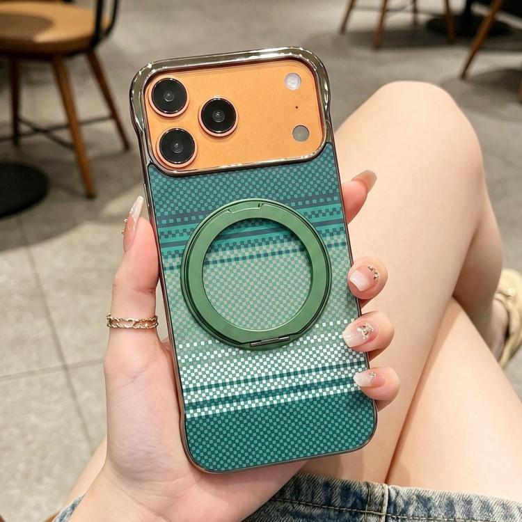For iPhone 14 Pro Electroplated Frameless Kevlar 360 Degree Rotation Holder Magnetic Phone Case