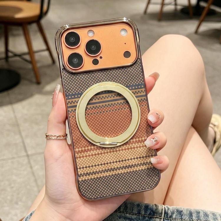 For iPhone 13 Pro Max Electroplated Frameless Kevlar 360 Degree Rotation Holder Magnetic Phone Case