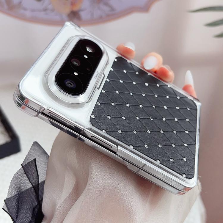 For Huawei Pura X Max Clear Dual-Hinge Diamond Style Leather-Texture Phone Case