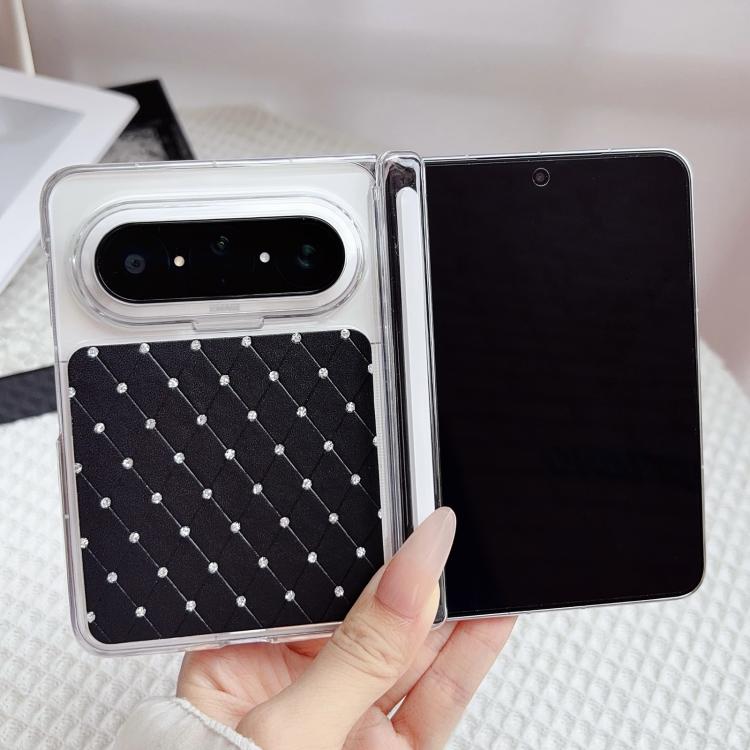 For Huawei Pura X Max Clear Dual-Hinge Diamond Style Leather-Texture Phone Case