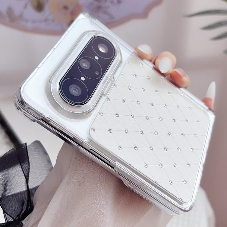 For Huawei Pura X Max Clear Dual-Hinge Diamond Style Leather-Texture Phone Case