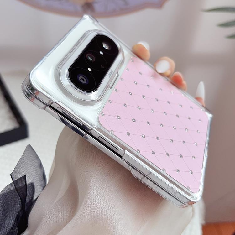 For Huawei Pura X Max Clear Dual-Hinge Diamond Style Leather-Texture Phone Case