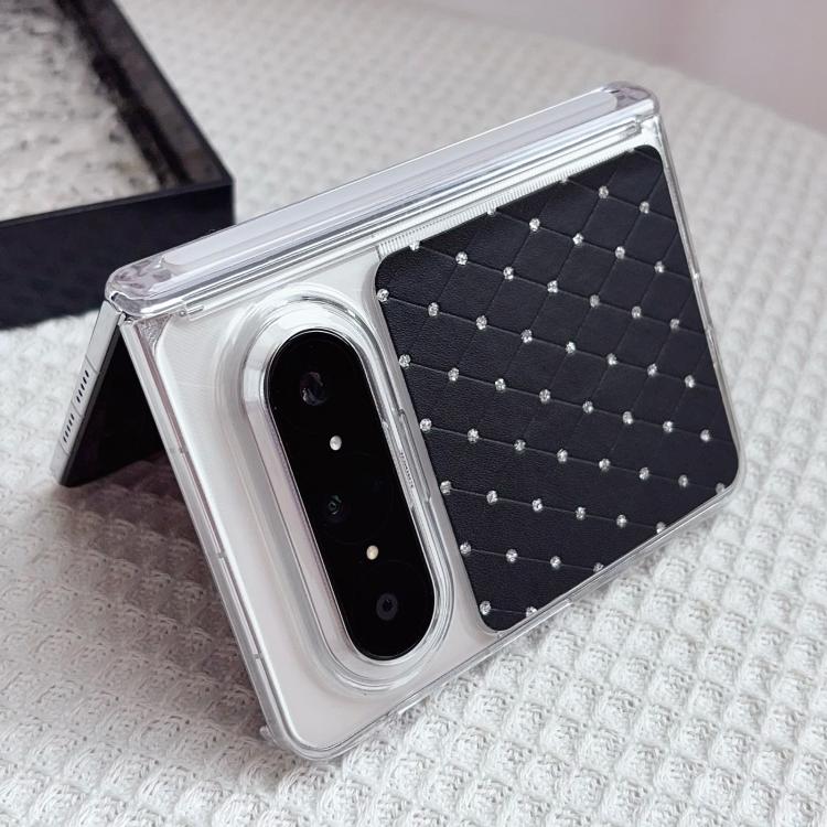 For Huawei Pura X Max Clear Dual-Hinge Diamond Style Leather-Texture Phone Case