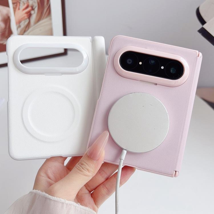 For Huawei Pura X Max Magnetic-Hinge Solid-Color Leather-Texture Magnetic Ring PC Phone Case