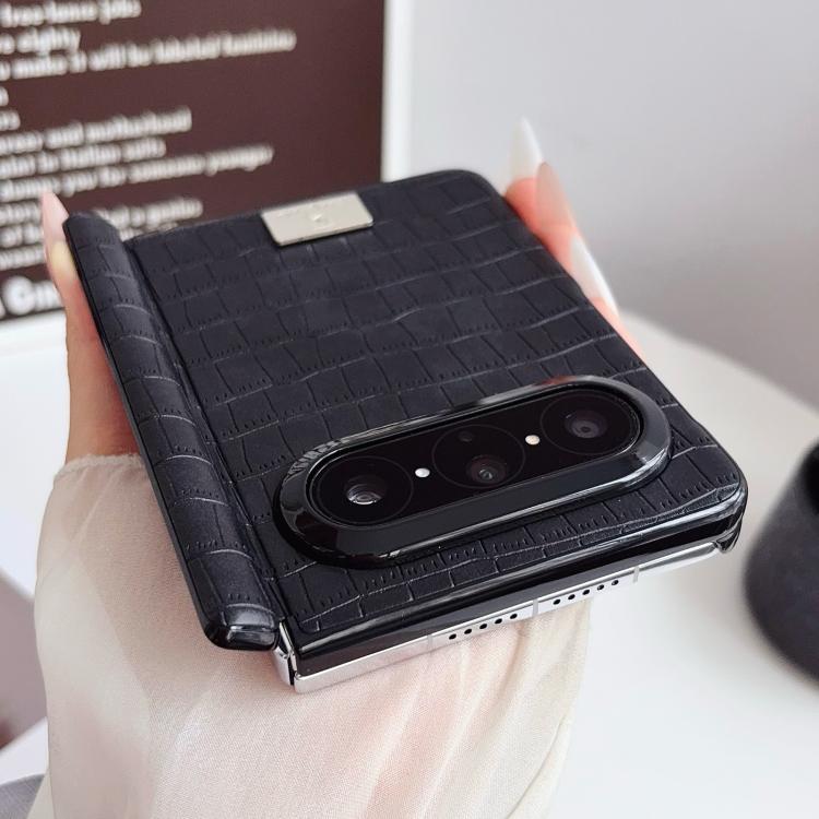 For Huawei Pura X Max Nameplate Magnetic-Hinge Crocodile-Texture PC Phone Case