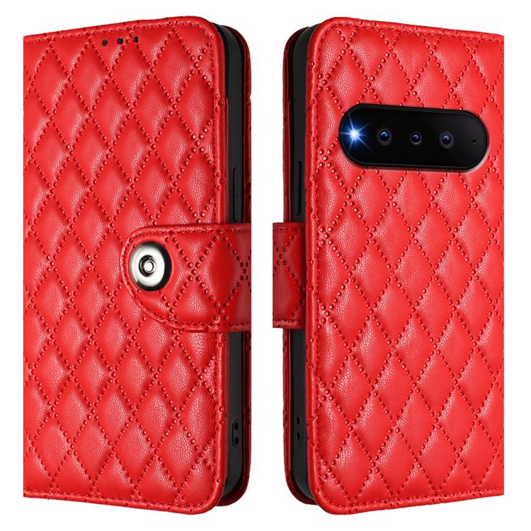 For Natural AI Phone 5G Rhombic Texture Flip Leather Phone Case with Lanyard