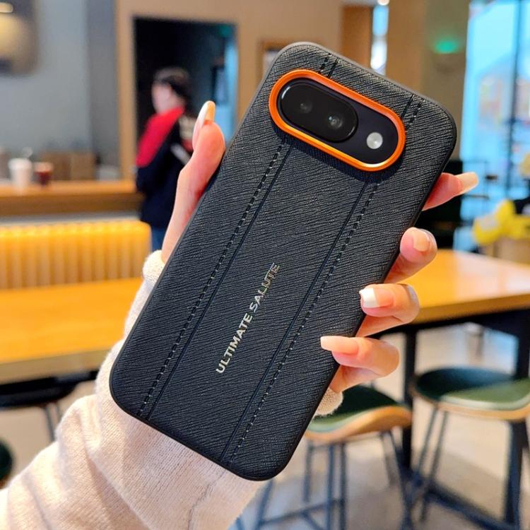 For Google Pixel 9a Metal Camera Lens Frame Buttons Vegan Leather Phone Case