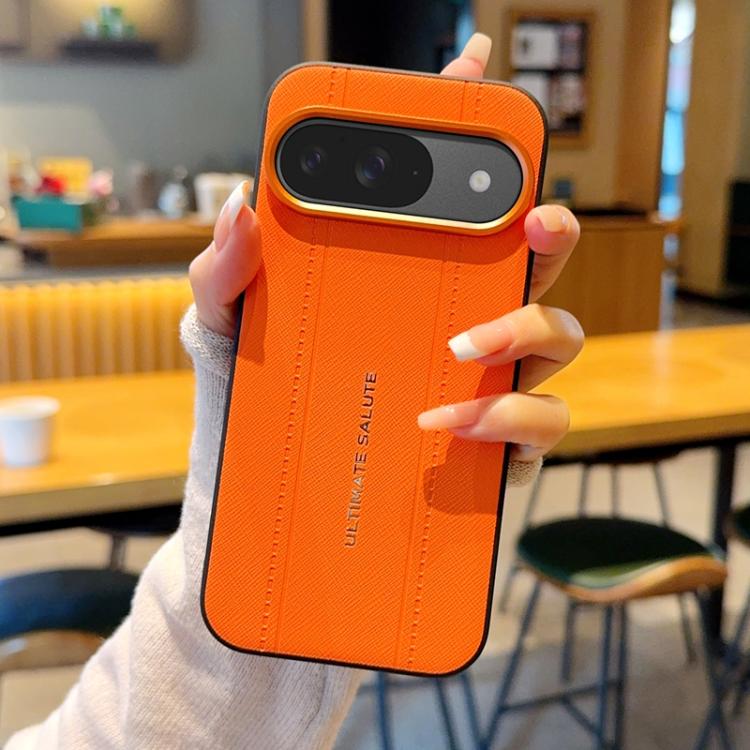 For Google Pixel 9 / Pixel 9 Pro Metal Camera Lens Frame Buttons Vegan Leather Phone Case