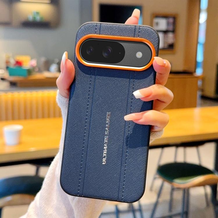 For Google Pixel 9 / Pixel 9 Pro Metal Camera Lens Frame Buttons Vegan Leather Phone Case