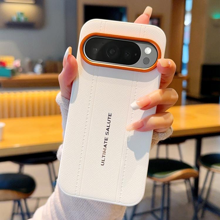 For Google Pixel 9 Pro XL Metal Camera Lens Frame Buttons Vegan Leather Phone Case