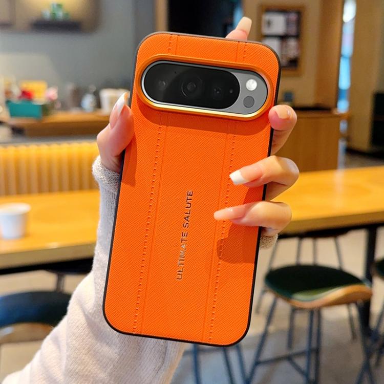 For Google Pixel 9 Pro XL Metal Camera Lens Frame Buttons Vegan Leather Phone Case