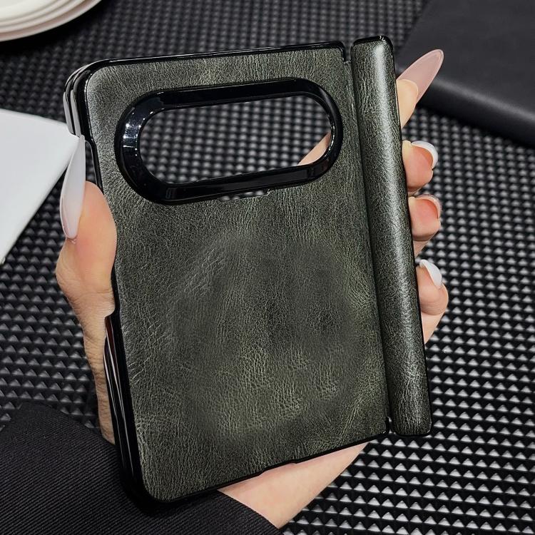 For Huawei Pura X Max Solid-Color Crazy Horse Leather-Texture Magnetic-Hinge PC Phone Case