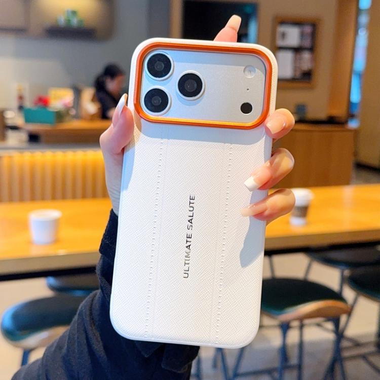 For iPhone 17 Pro Max Metal Camera Lens Frame Buttons Vegan Leather Phone Case