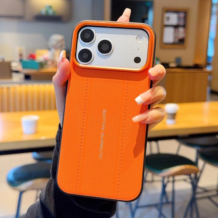 For iPhone 17 Pro Max Metal Camera Lens Frame Buttons Vegan Leather Phone Case