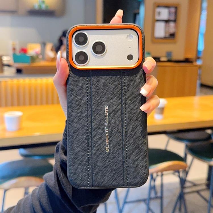 For iPhone 17 Pro Max Metal Camera Lens Frame Buttons Vegan Leather Phone Case