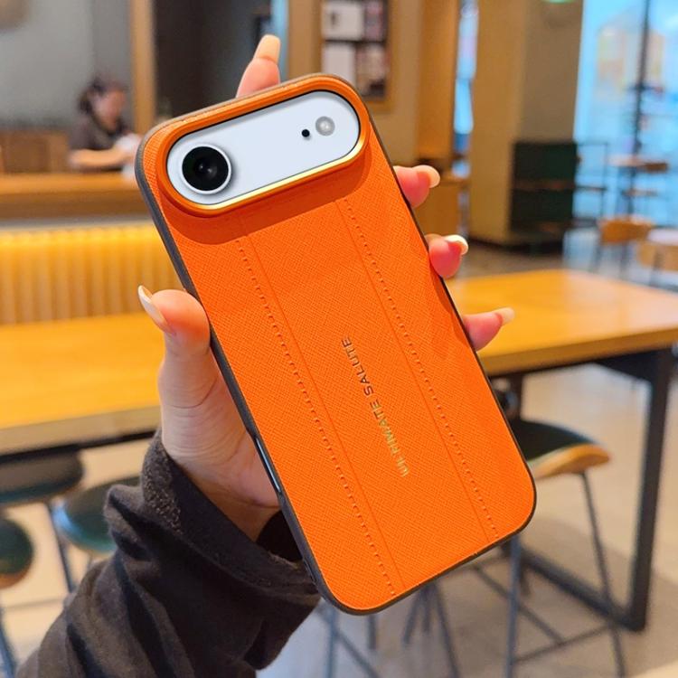 For iPhone Air Metal Camera Lens Frame Buttons Vegan Leather Phone Case
