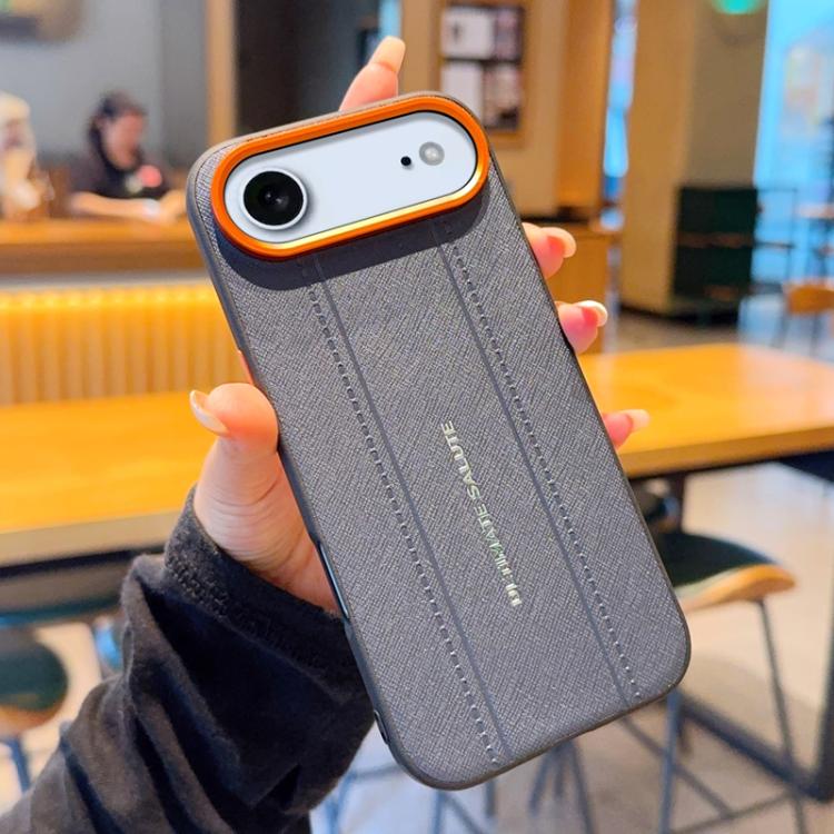 For iPhone Air Metal Camera Lens Frame Buttons Vegan Leather Phone Case