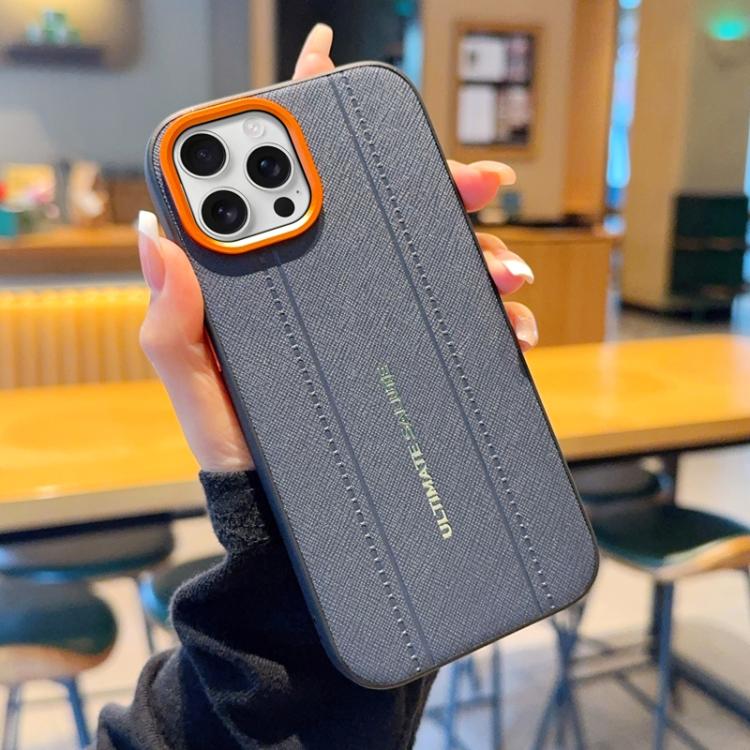 For iPhone 16 Pro Max Metal Camera Lens Frame Buttons Vegan Leather Phone Case