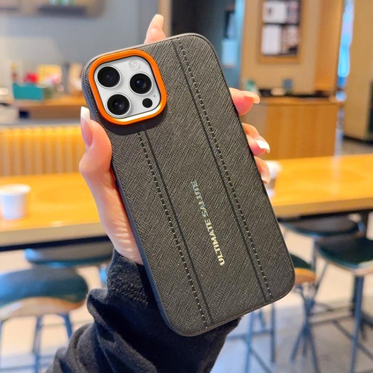 For iPhone 16 Pro Metal Camera Lens Frame Buttons Vegan Leather Phone Case