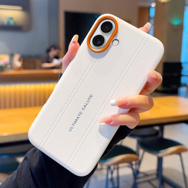 For iPhone 16 Metal Camera Lens Frame Buttons Vegan Leather Phone Case