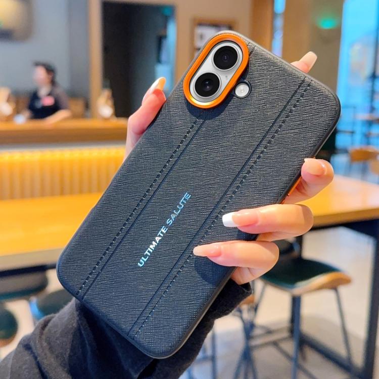 For iPhone 16 Metal Camera Lens Frame Buttons Vegan Leather Phone Case
